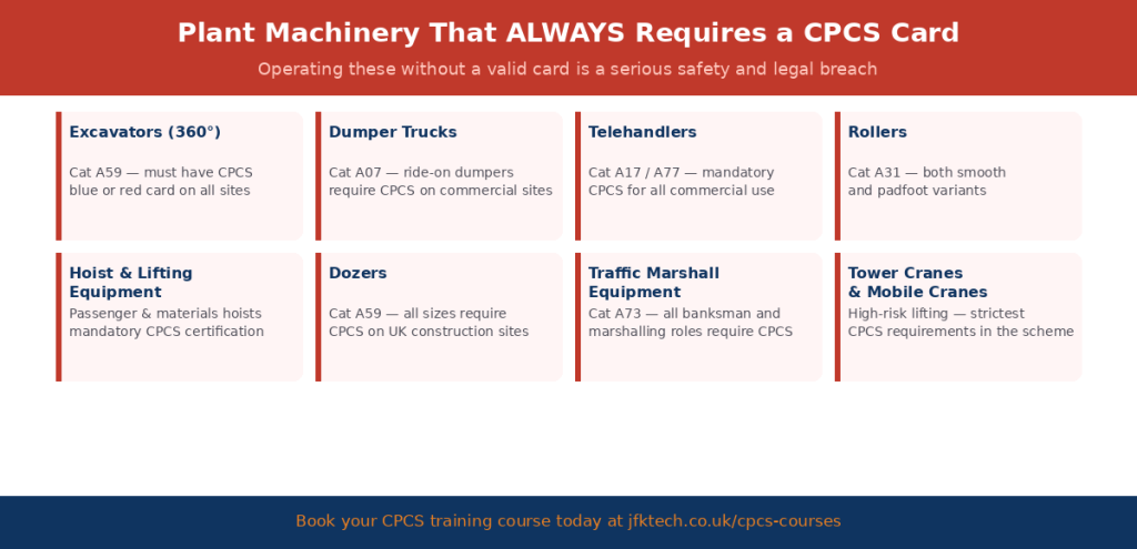 Machinery That Always Requires a Valid CPCS Card